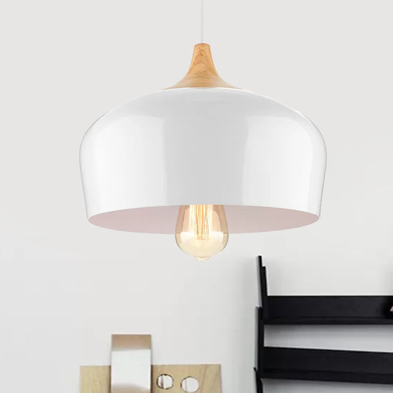 Nordic Metal Hanging Lamp with Bowl Shade - Black/White Suspension Light for Dining Room