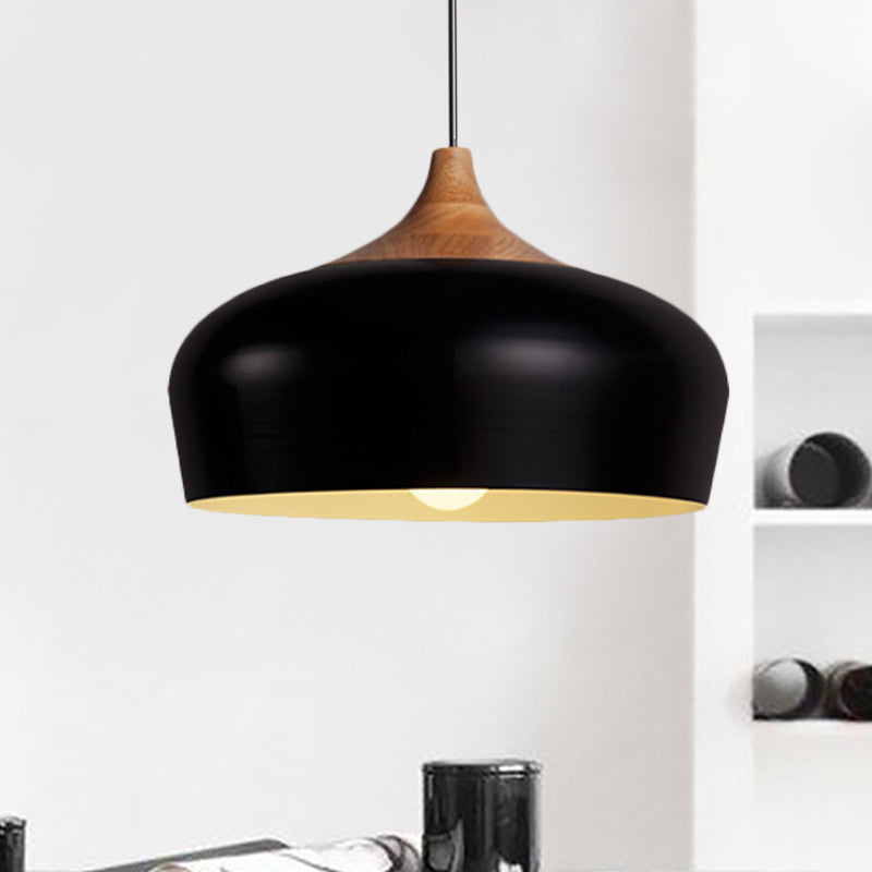 Nordic Metal Hanging Lamp with Bowl Shade - Black/White Suspension Light for Dining Room