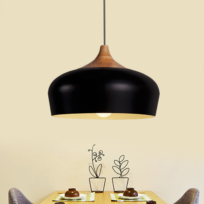 Nordic Metal Hanging Lamp with Bowl Shade - Black/White Suspension Light for Dining Room