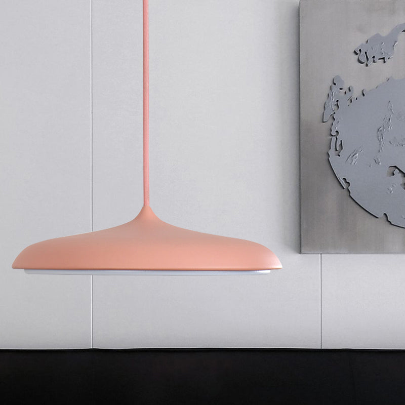 Modern Metal Disk Ceiling Pendant Light - 10"/16" Diameter - 1 Light - White/Pink/Yellow - Warm/White Hanging Lamp