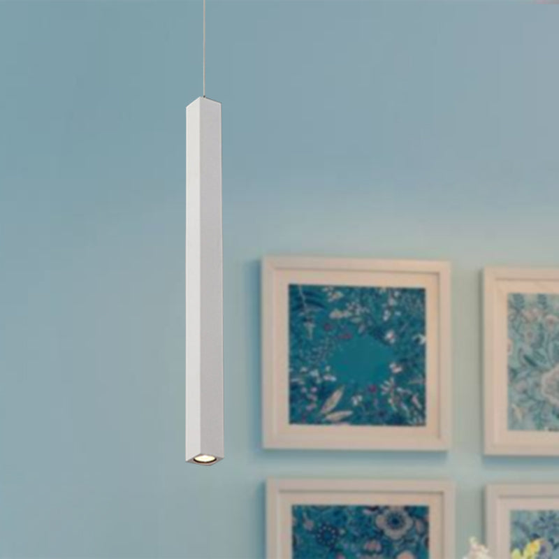 Modern Cuboid Ceiling Light - Single Head Metal Pendant Fixture for Living Room - Black/White LED