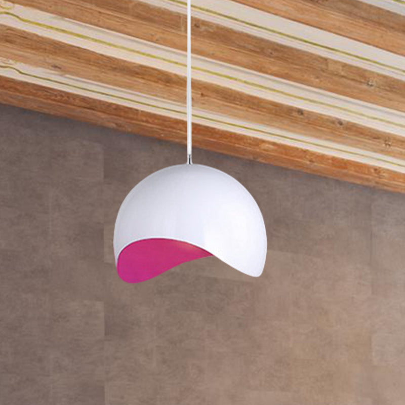 Modern Metal Dome Ceiling Light with Adjustable Height - 1 Bulb, Inner Pink/Yellow - 8"/12" W