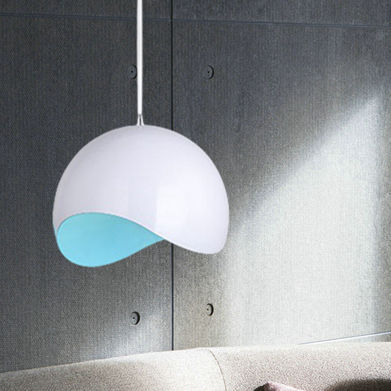 Modern Metal Dome Ceiling Light with Adjustable Height - 1 Bulb, Inner Pink/Yellow - 8"/12" W