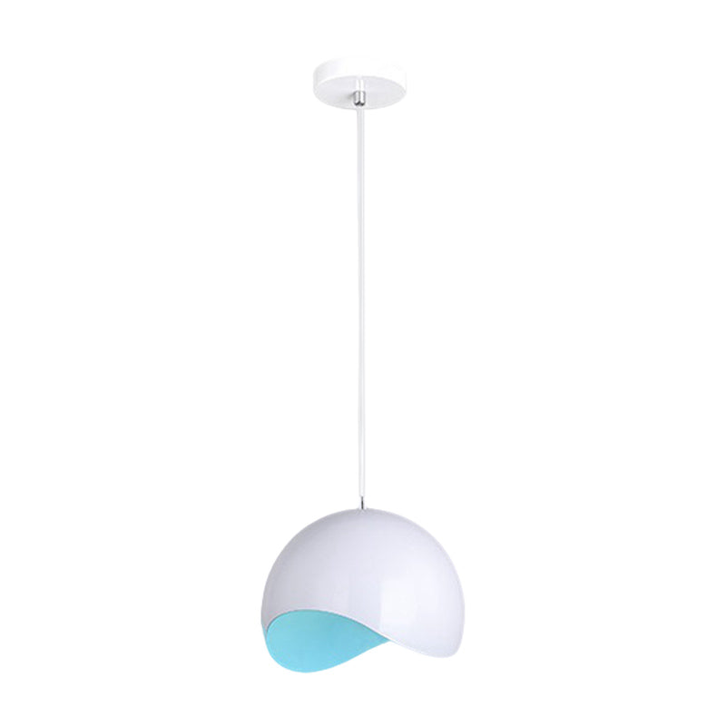 Modern Metal Dome Ceiling Light with Adjustable Height - 1 Bulb, Inner Pink/Yellow - 8"/12" W