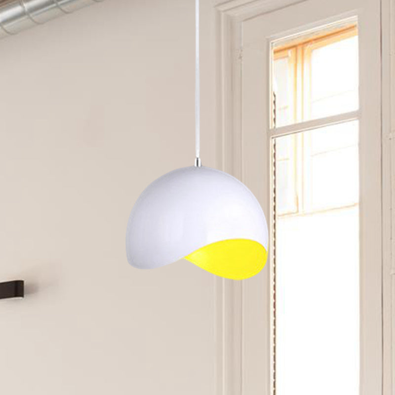 Modern Metal Dome Ceiling Light with Adjustable Height - 1 Bulb, Inner Pink/Yellow - 8"/12" W