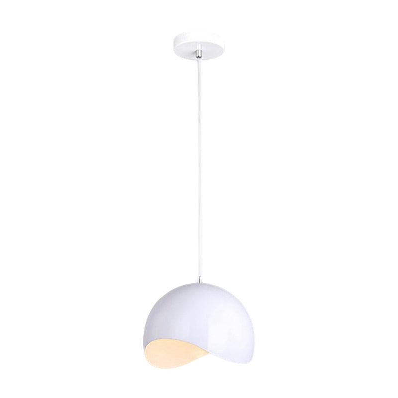 Modern Metal Dome Ceiling Light with Adjustable Height - 1 Bulb, Inner Pink/Yellow - 8"/12" W