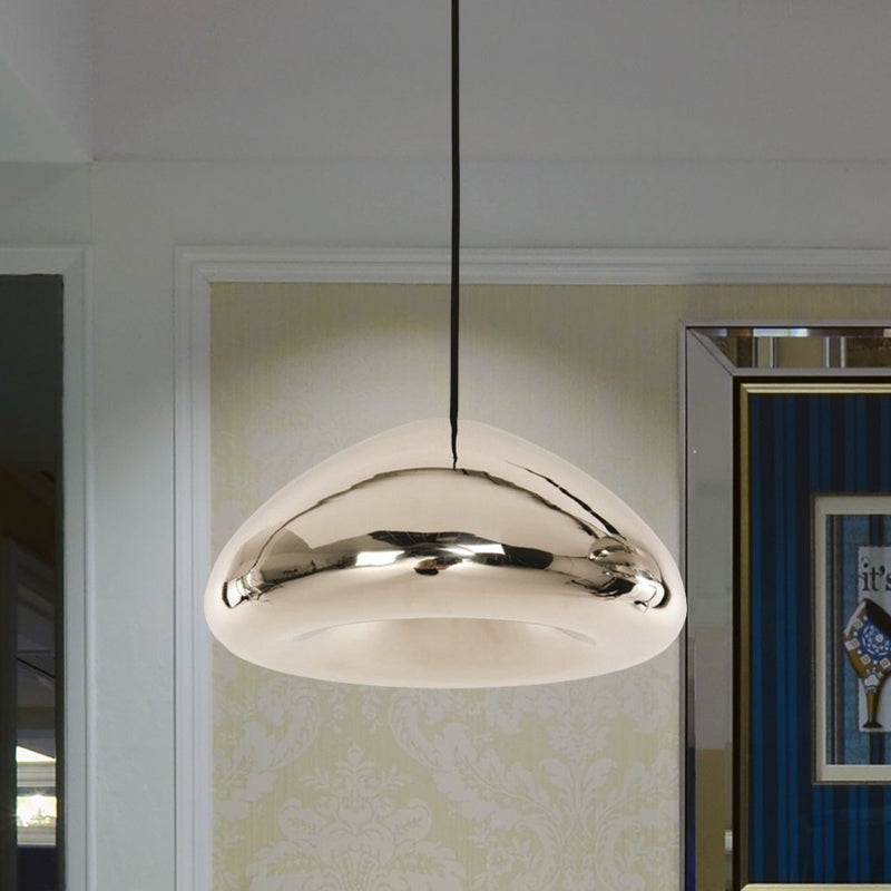 Post-Modern Glass Pendant Light - 7"/12"W Recessed Shape - 1 Light - Sliver/Gold/Rose Gold