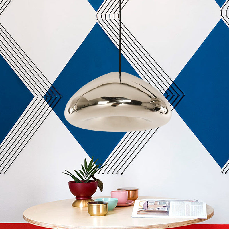 Post-Modern Glass Pendant Light - 7"/12"W Recessed Shape - 1 Light - Sliver/Gold/Rose Gold