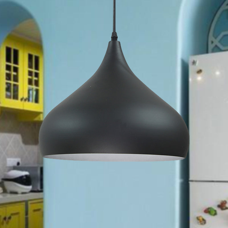 Modern Iron Dome Pendant Light - 1-Light, Black/White/Red - 12.5"/16.5" Wide