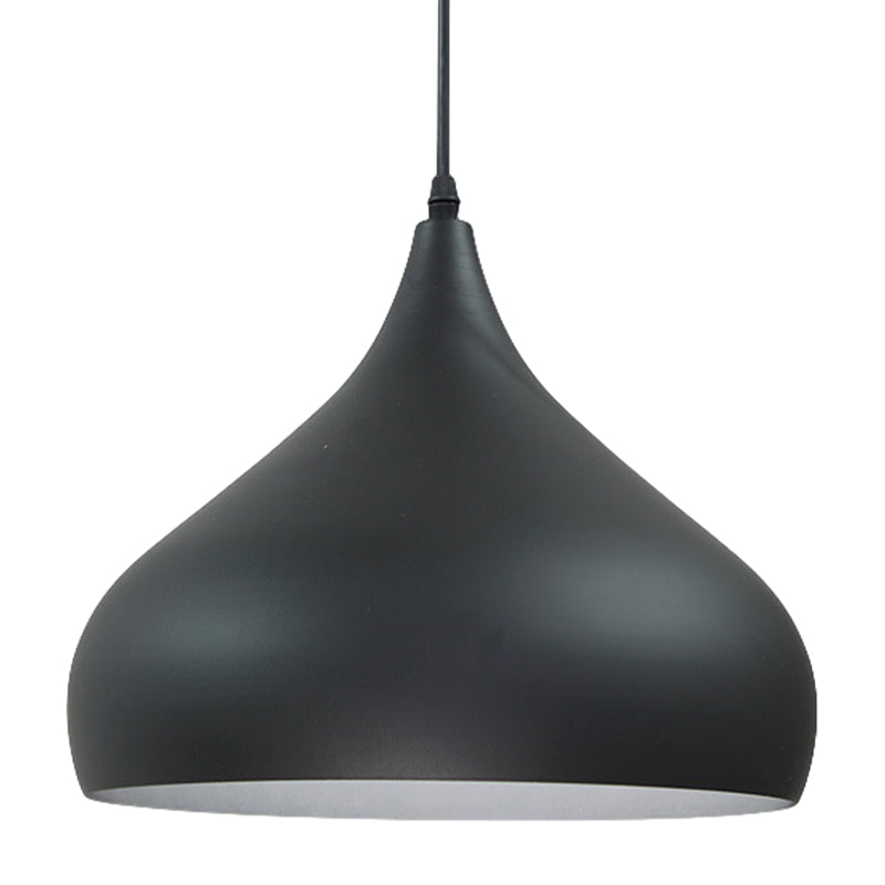 Modern Iron Dome Pendant Light - 1-Light, Black/White/Red - 12.5"/16.5" Wide