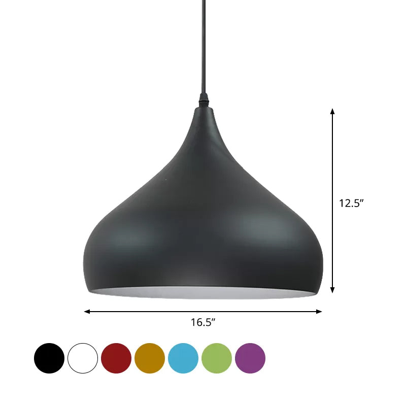 Modern Iron Dome Pendant Light - 1-Light, Black/White/Red - 12.5"/16.5" Wide