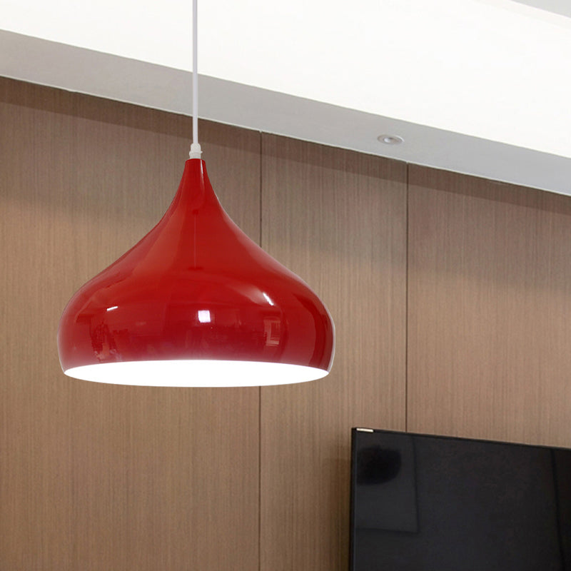 Modern Iron Dome Pendant Light - 1-Light, Black/White/Red - 12.5"/16.5" Wide