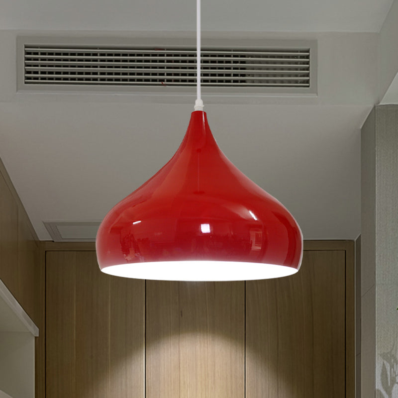Modern Iron Dome Pendant Light - 1-Light, Black/White/Red - 12.5"/16.5" Wide