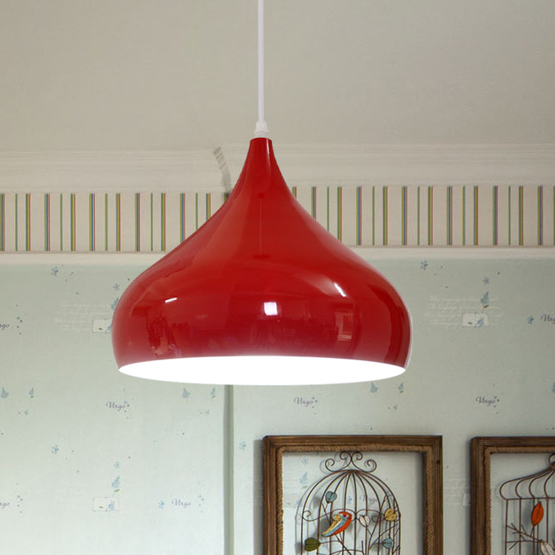 Modern Iron Dome Pendant Light - 1-Light, Black/White/Red - 12.5"/16.5" Wide