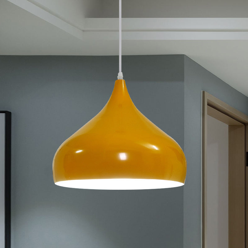 Modern Iron Dome Pendant Light - 1-Light, Black/White/Red - 12.5"/16.5" Wide