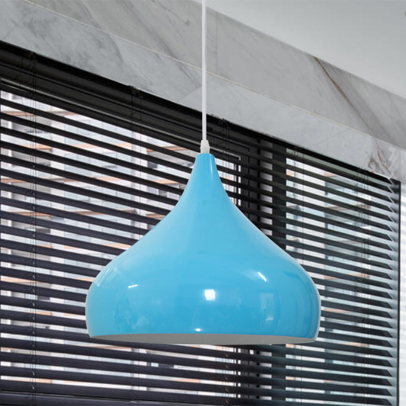 Modern Iron Dome Pendant Light - 1-Light, Black/White/Red - 12.5"/16.5" Wide