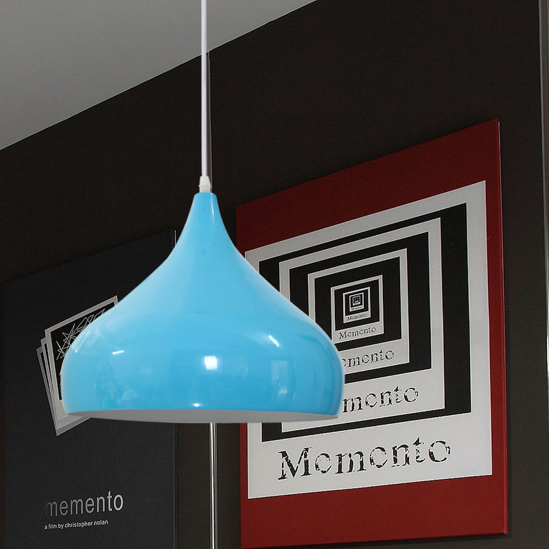 Modern Iron Dome Pendant Light - 1-Light, Black/White/Red - 12.5"/16.5" Wide