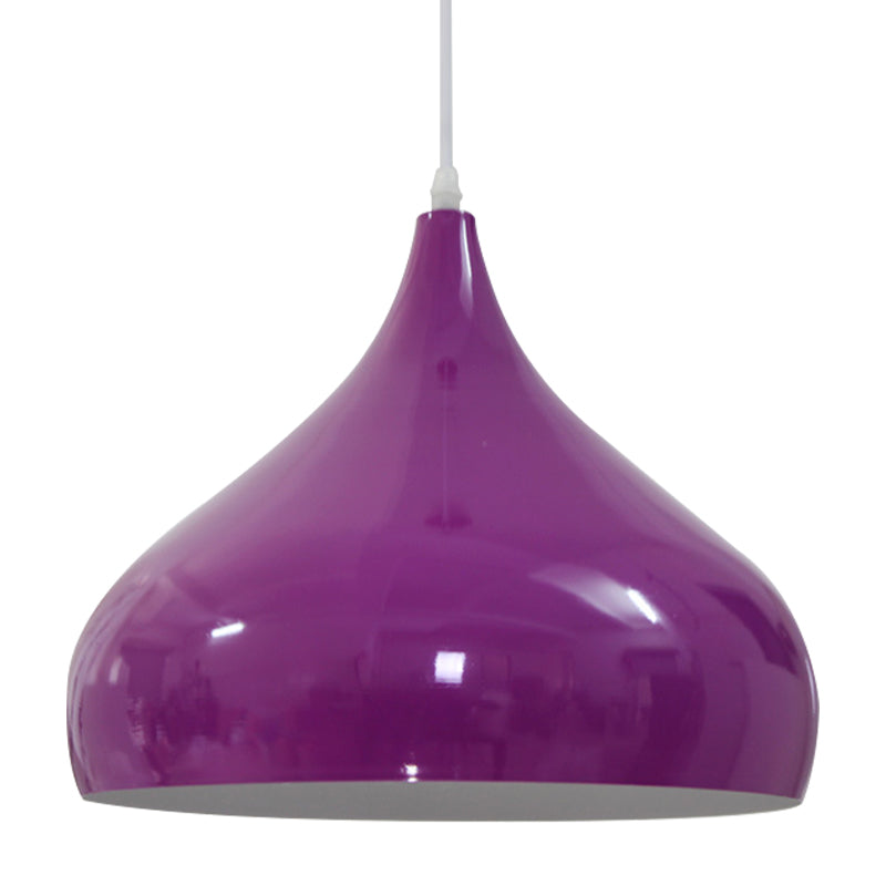 Modern Iron Dome Pendant Light - 1-Light, Black/White/Red - 12.5"/16.5" Wide