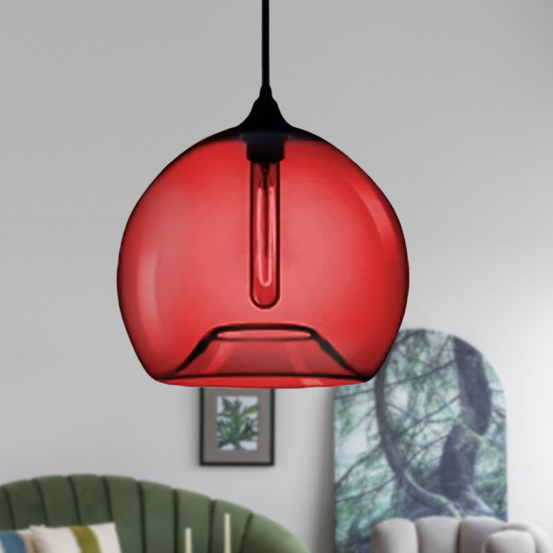 Modern Glass Ball Shade Suspension Light - Red/Brown/Blue Hanging Ceiling Light