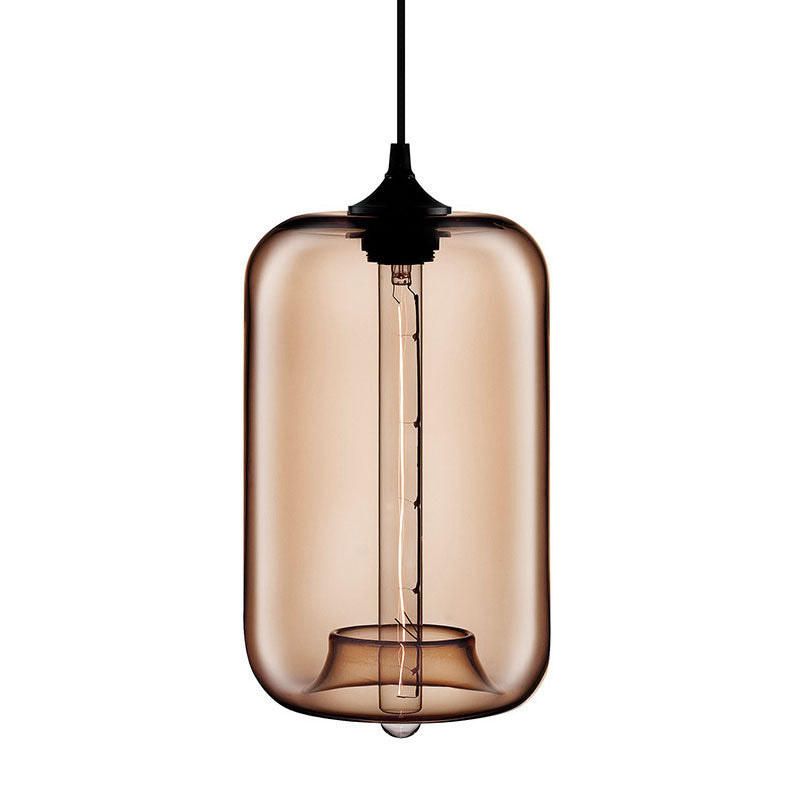 Contemporary Cylinder Glass Hanging Lamp - 1 Light, Red/Brown/Blue Ceiling Light