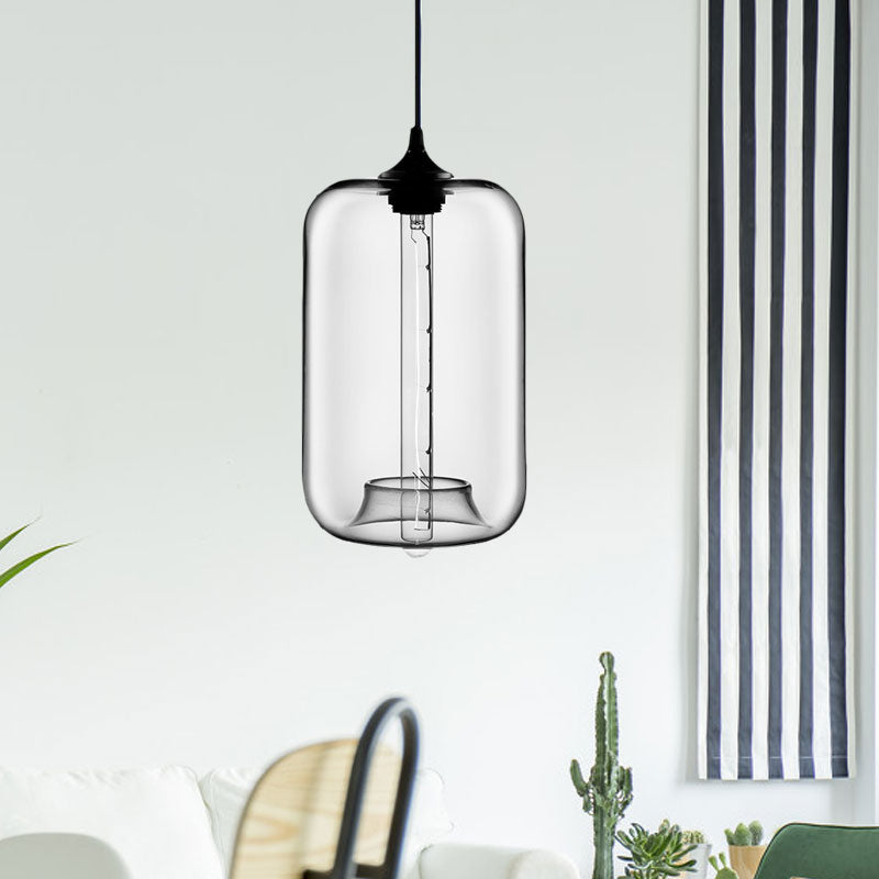 Contemporary Cylinder Glass Hanging Lamp - 1 Light, Red/Brown/Blue Ceiling Light