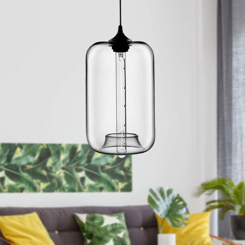 Contemporary Cylinder Glass Hanging Lamp - 1 Light, Red/Brown/Blue Ceiling Light