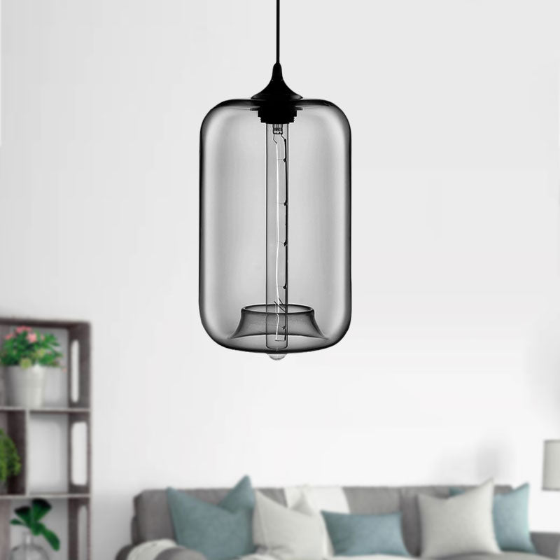 Contemporary Cylinder Glass Hanging Lamp - 1 Light, Red/Brown/Blue Ceiling Light