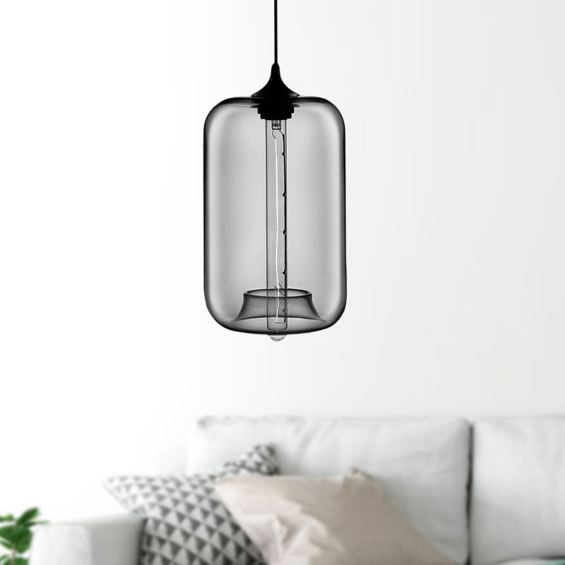 Contemporary Cylinder Glass Hanging Lamp - 1 Light, Red/Brown/Blue Ceiling Light