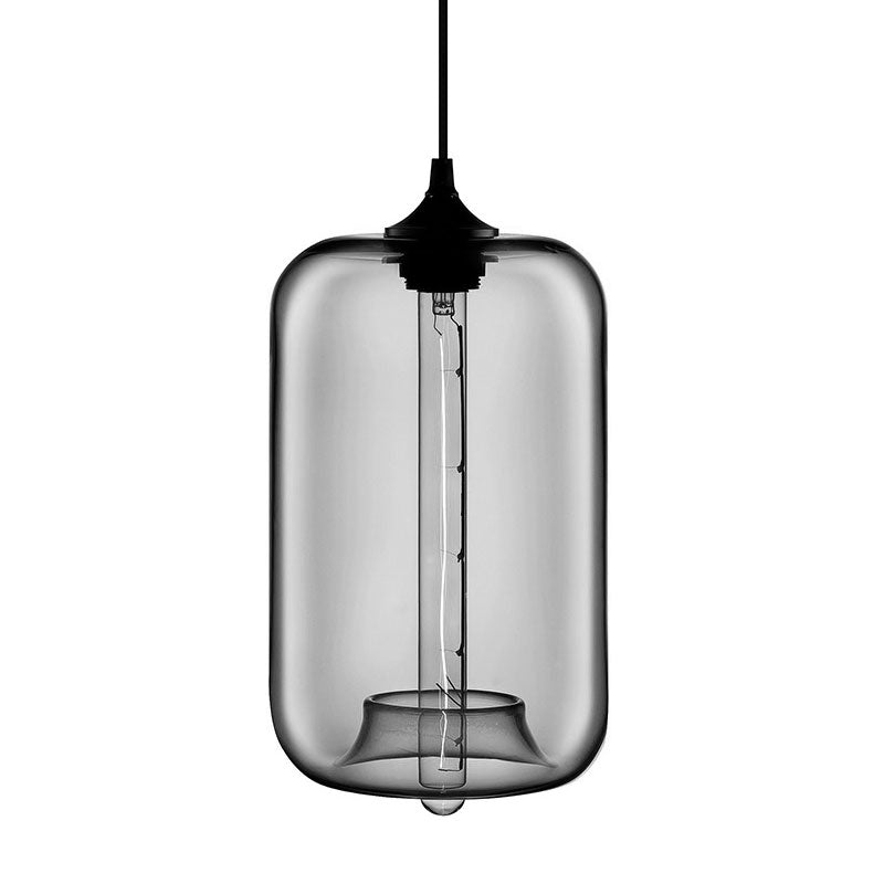 Contemporary Cylinder Glass Hanging Lamp - 1 Light, Red/Brown/Blue Ceiling Light