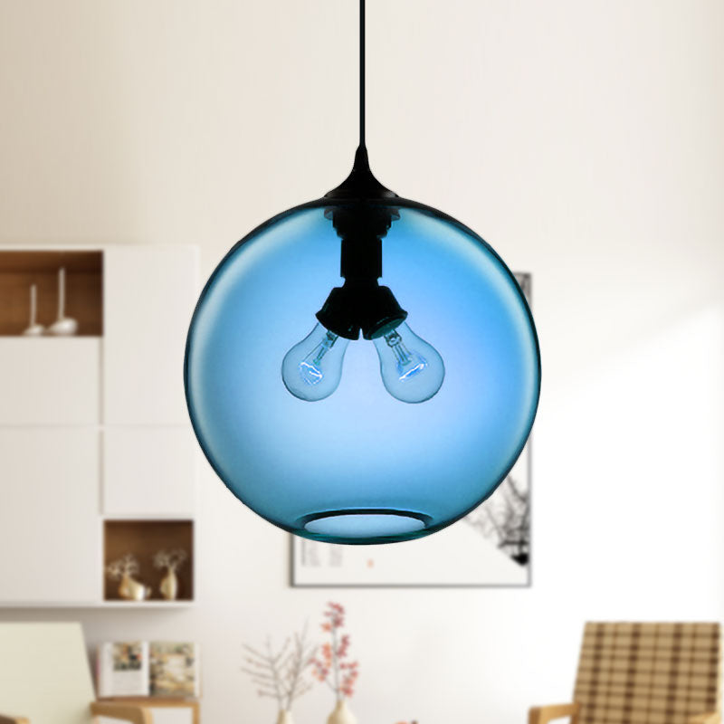 Modern Glass Globe Pendant Light - 2 Lights - Red/Brown/Clear