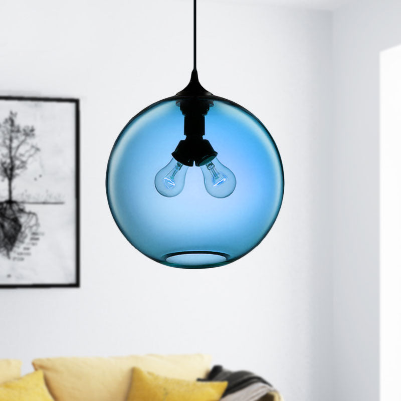 Modern Glass Globe Pendant Light - 2 Lights - Red/Brown/Clear
