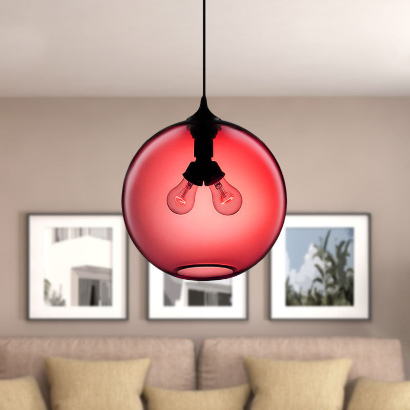 Modern Glass Globe Pendant Light - 2 Lights - Red/Brown/Clear