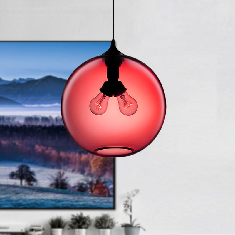Modern Glass Globe Pendant Light - 2 Lights - Red/Brown/Clear