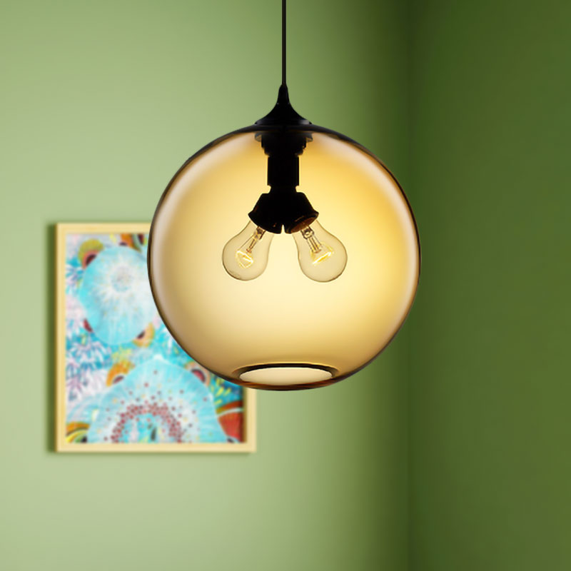 Modern Glass Globe Pendant Light - 2 Lights - Red/Brown/Clear