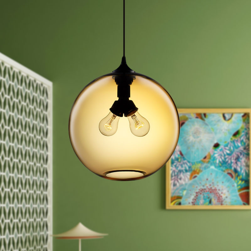 Modern Glass Globe Pendant Light - 2 Lights - Red/Brown/Clear