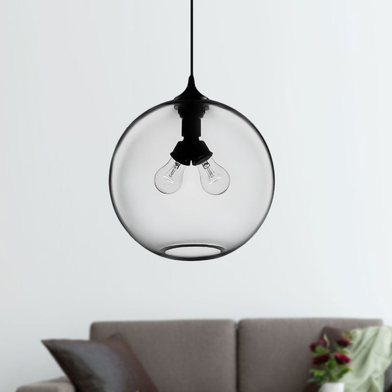 Modern Glass Globe Pendant Light - 2 Lights - Red/Brown/Clear