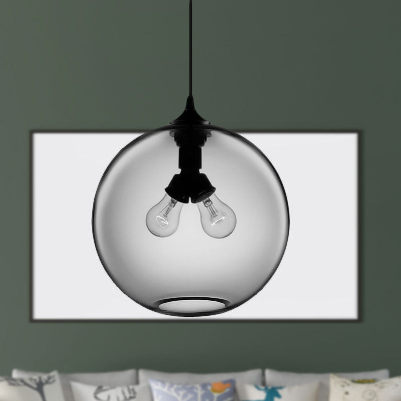 Modern Glass Globe Pendant Light - 2 Lights - Red/Brown/Clear