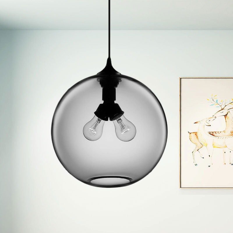 Modern Glass Globe Pendant Light - 2 Lights - Red/Brown/Clear