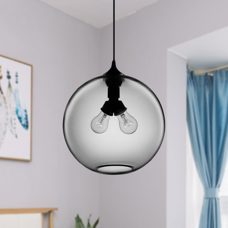 Modern Glass Globe Pendant Light - 2 Lights - Red/Brown/Clear
