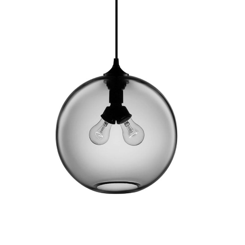 Modern Glass Globe Pendant Light - 2 Lights - Red/Brown/Clear