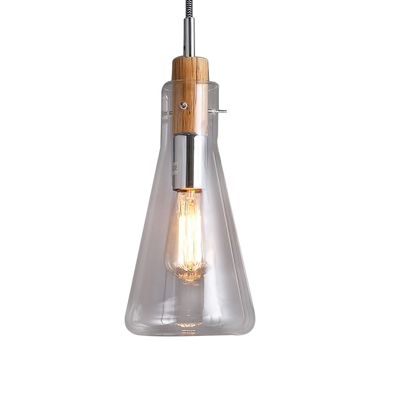 Modern Clear Glass Pendant Light - Ellipsoidal/Cone/Bottle Shape 1-Light Polished Chrome