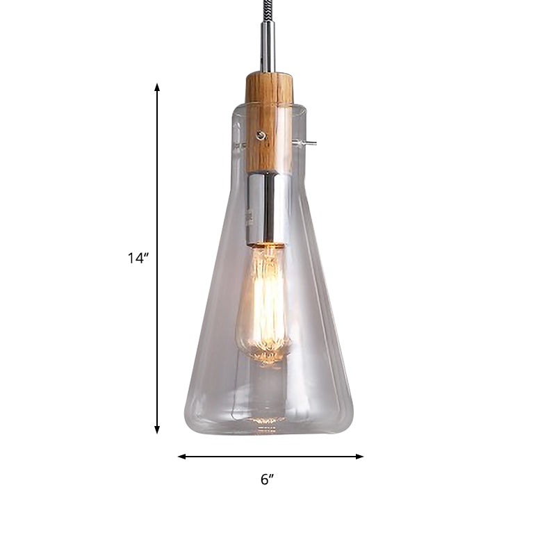 Modern Clear Glass Pendant Light - Ellipsoidal/Cone/Bottle Shape 1-Light Polished Chrome