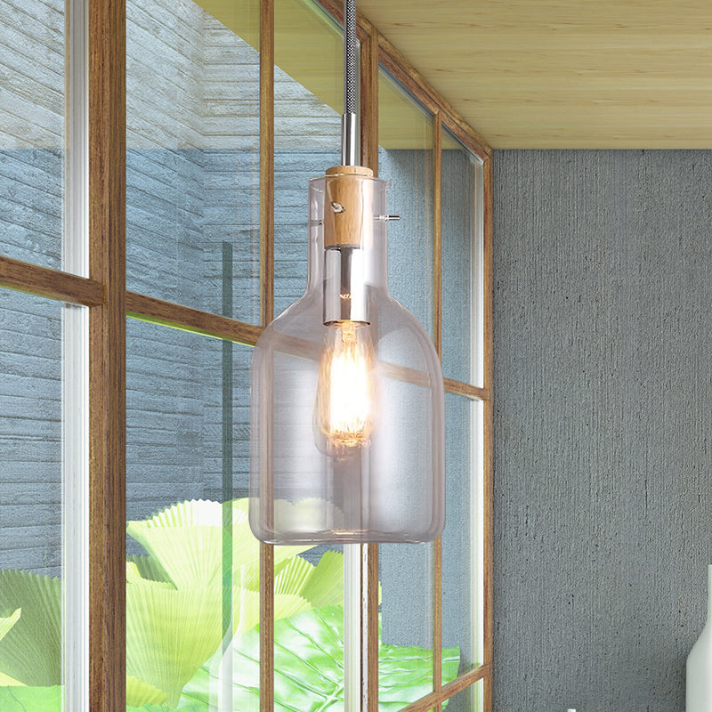 Modern Clear Glass Pendant Light - Ellipsoidal/Cone/Bottle Shape 1-Light Polished Chrome