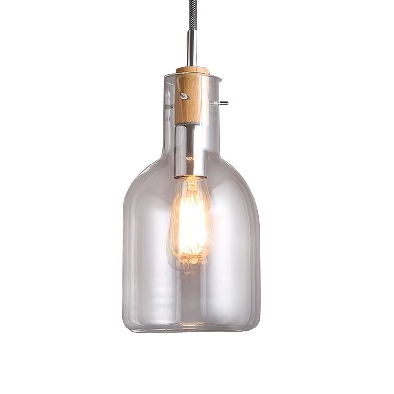 Modern Clear Glass Pendant Light in Polished Chrome - Ellipsoidal/Cone/Bottle Shape - 1 Light Hanging Ceiling Lamp