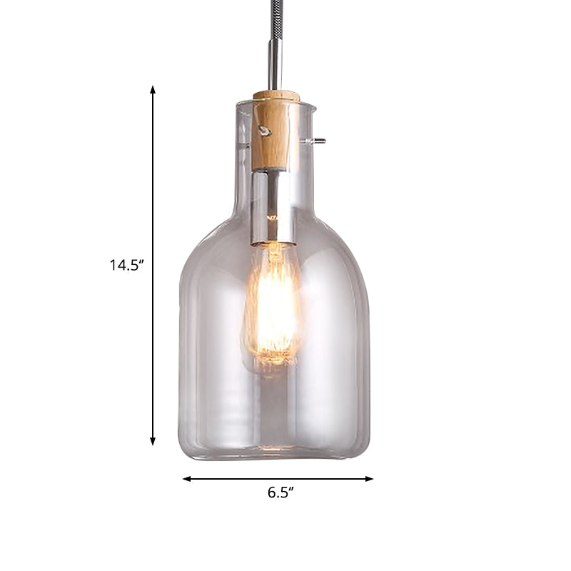 Modern Clear Glass Pendant Light - Ellipsoidal/Cone/Bottle Shape 1-Light Polished Chrome