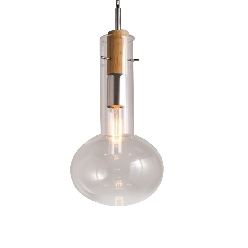 Modern Clear Glass Pendant Light - Ellipsoidal/Cone/Bottle Shape 1-Light Polished Chrome