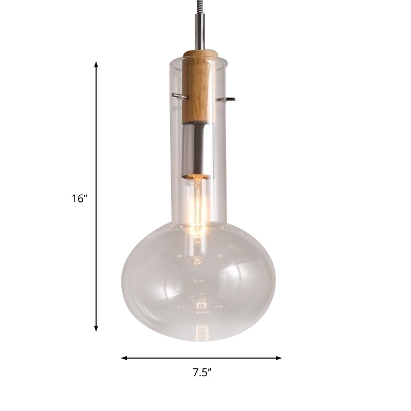 Modern Clear Glass Pendant Light in Polished Chrome - Ellipsoidal/Cone/Bottle Shape - 1 Light Hanging Ceiling Lamp