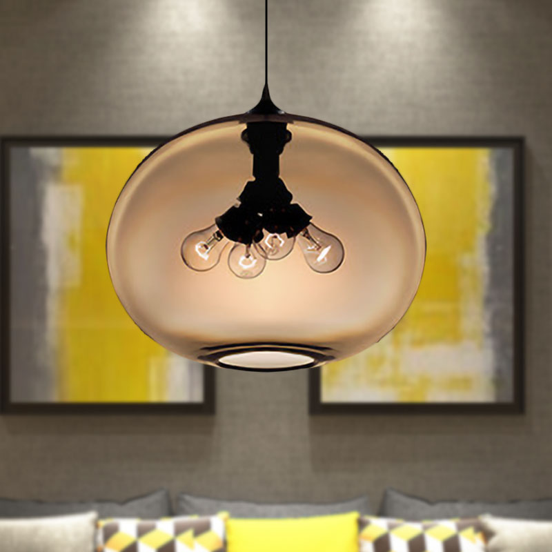 Modern Brown/Clear/Amber Oval Glass Pendant Light - 4-Light Ceiling Hanging Fixture