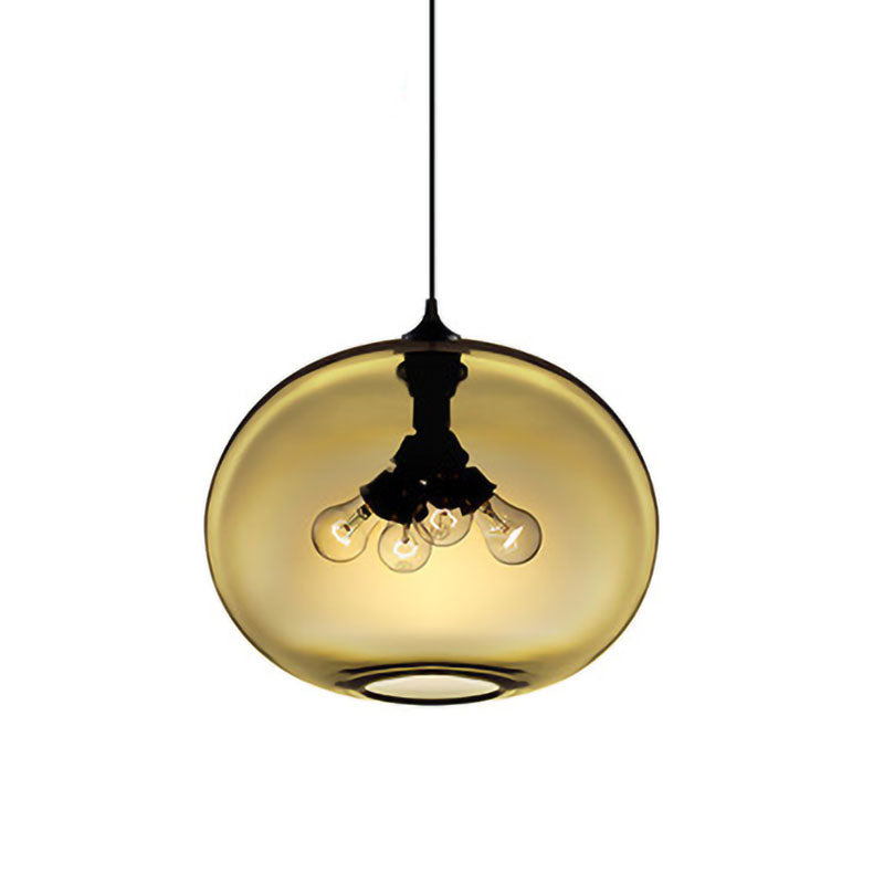 Modern Brown/Clear/Amber Oval Glass Pendant Light - 4-Light Ceiling Hanging Fixture