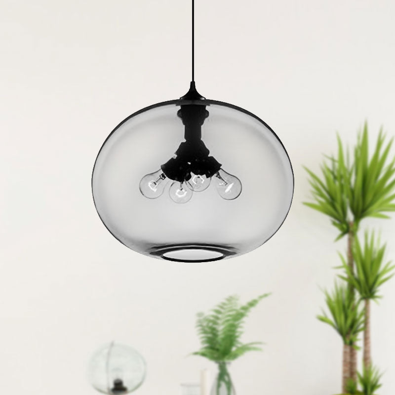 Modern Brown/Clear/Amber Oval Glass Pendant Light - 4-Light Ceiling Hanging Fixture